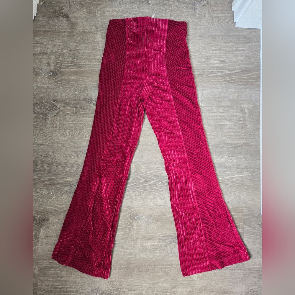 Free People Red Crimson Holiday Velvet Retro Flare Pants - Size Xs